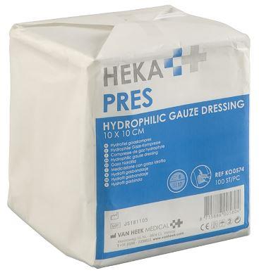 Gaaskompres HEKA Pres hydrofiel 8-laags 10x10cm